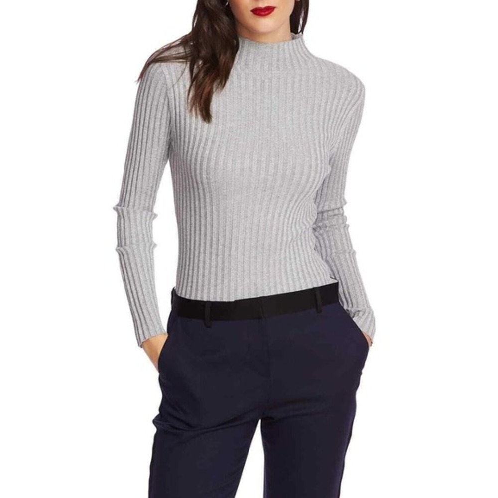 COURT AND ROWE Metallic Mock Neck Ribbed Sweater